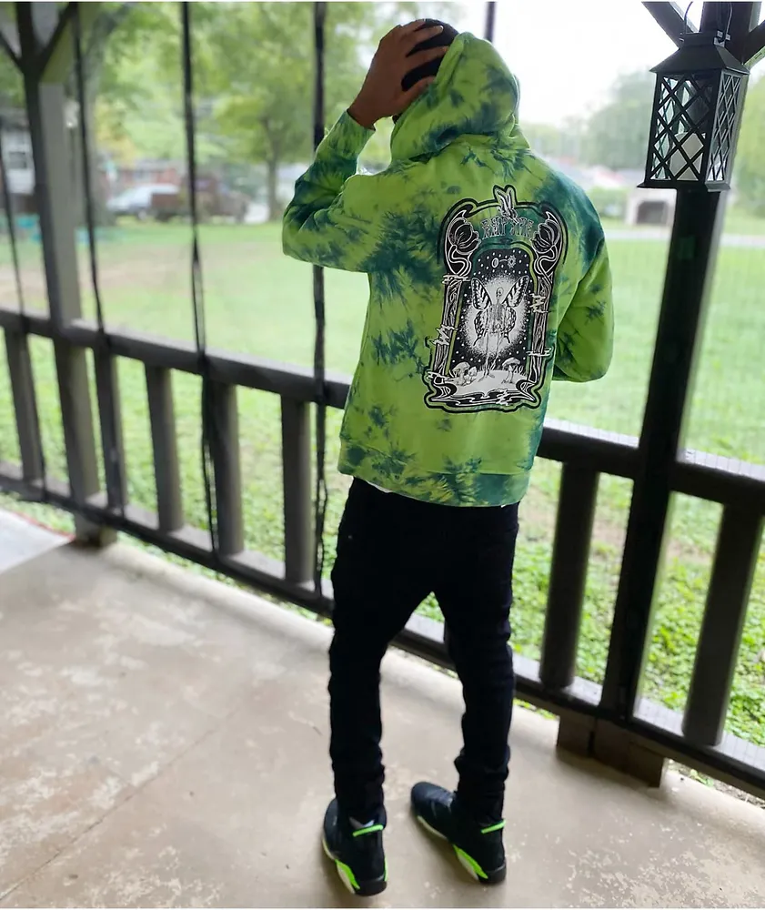 Green tie dye hoodie top