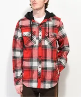 Red hooded flannel shirt discount