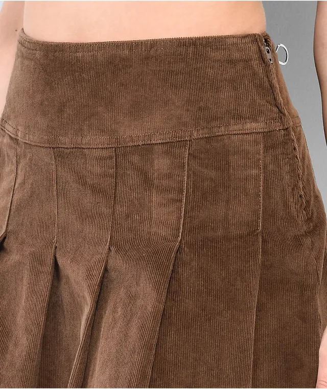 Brown corduroy pleated skirt clearance