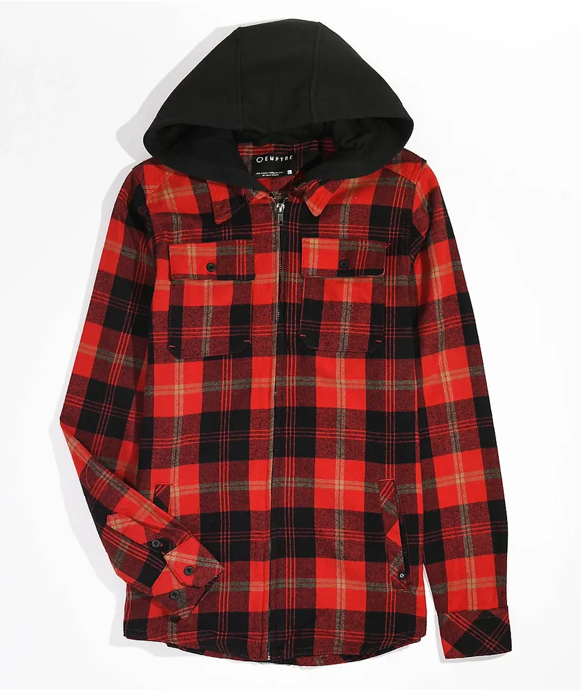 Red plaid on sale hooded flannel jacket