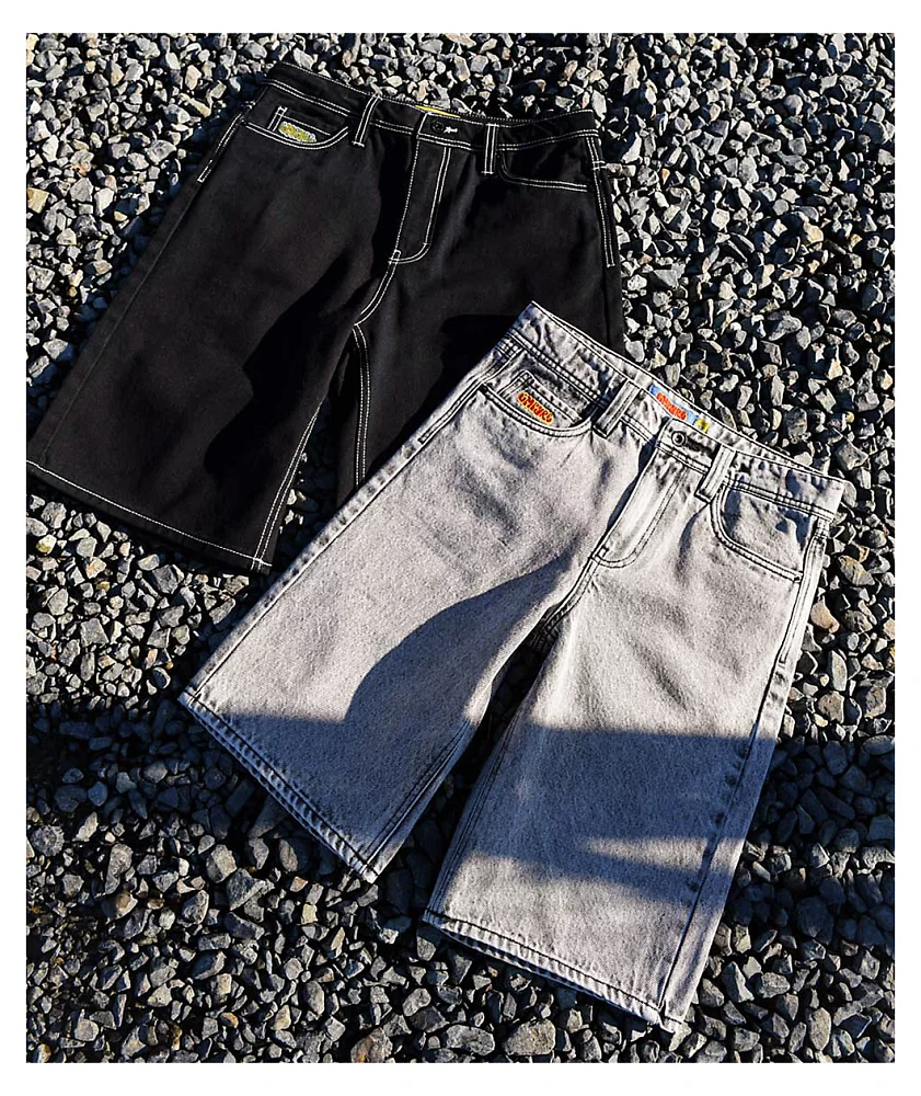 Empyre Kids Loose Fit Scramble Grey Denim Skate Shorts | Arden Fair
