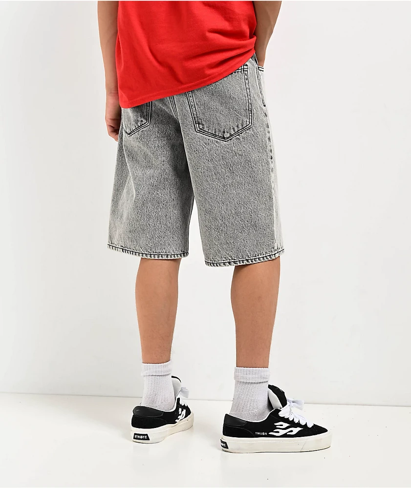 Empyre Kids Loose Fit Scramble Grey Denim Skate Shorts | Arden Fair