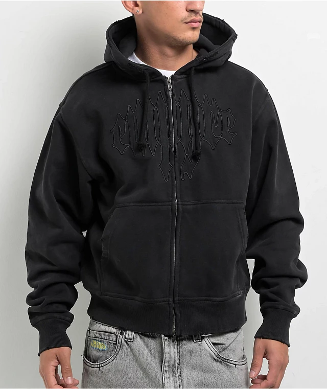 Empyre Leg Cramp Black Wash Zip Hoodie | MainPlace Mall