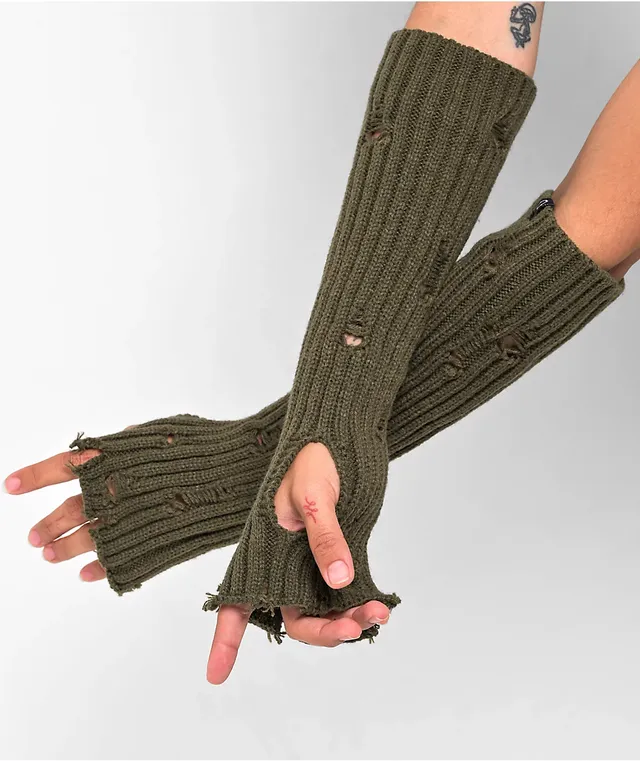 Hot Topic Pink Brown & Green Destructed Knit Arm Warmers at