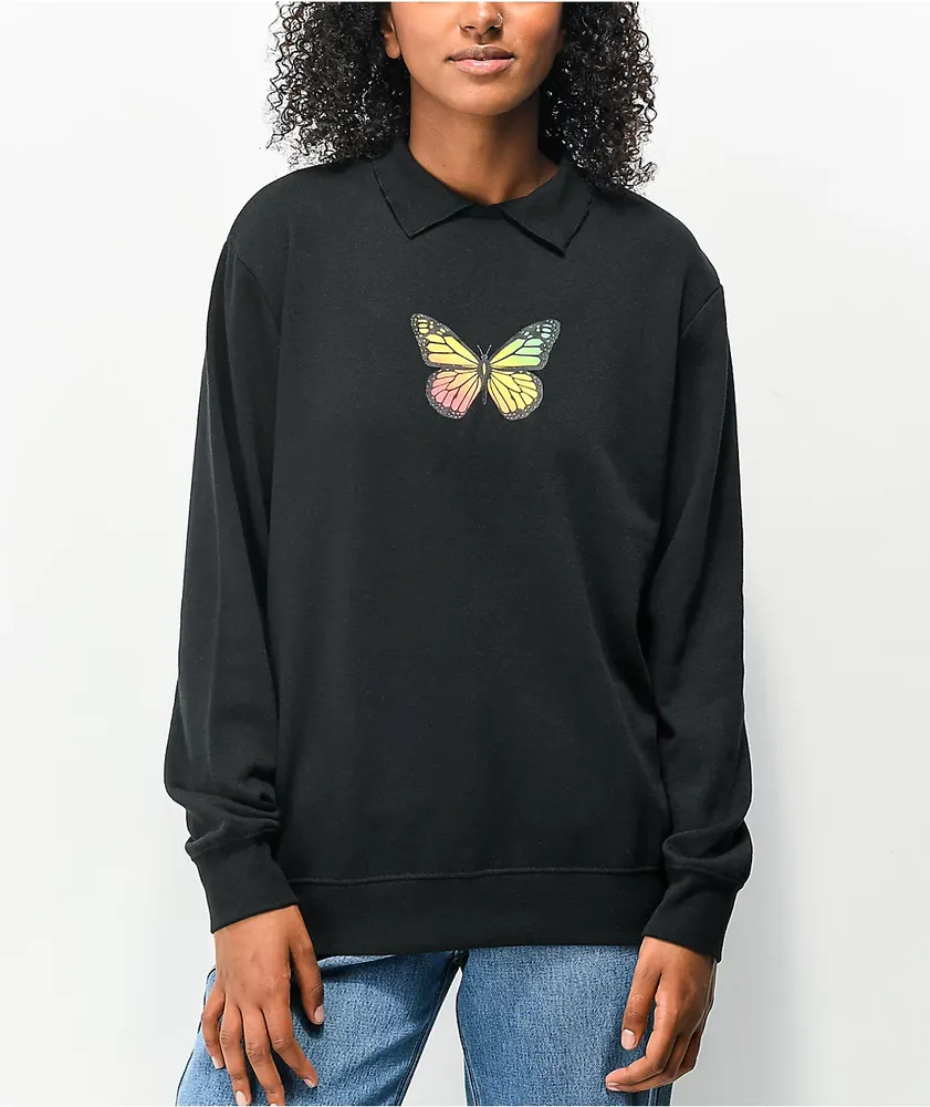 Black sweatshirt with butterfly hot sale