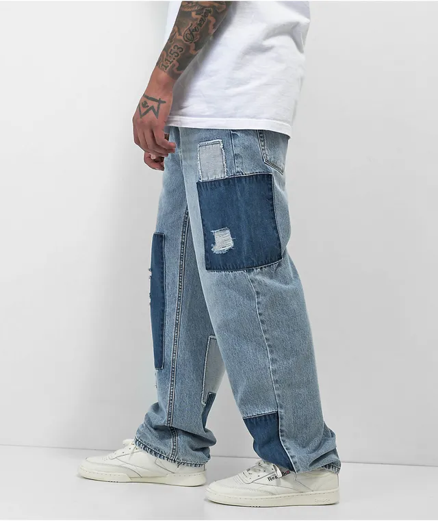Patchwork denim jeans sales