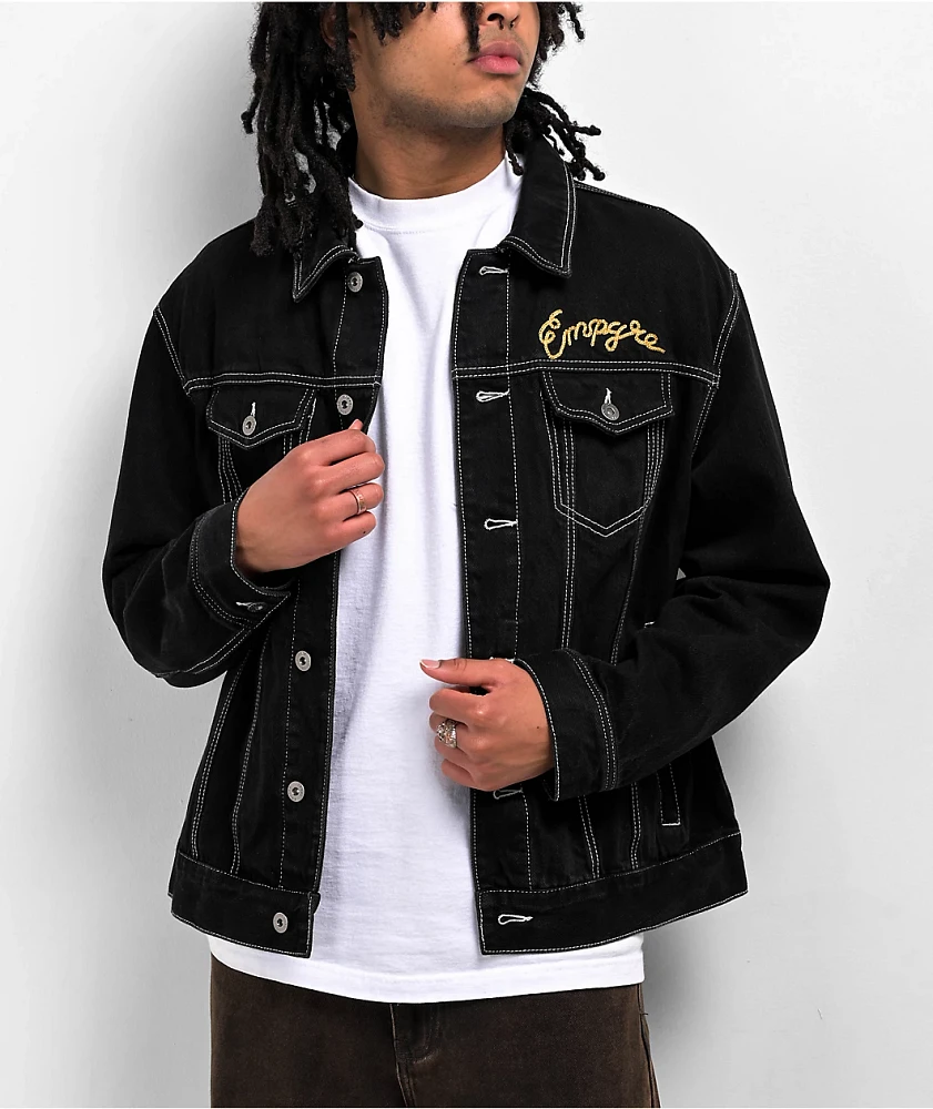 Denim jacket with white stitching clearance