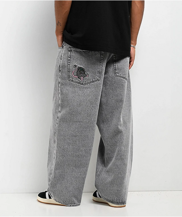 【in a row】Slap Sand Wide Denim Empyre Dirty Dark Blue Wash Ultra Wide Skate Jeans | Zumiez