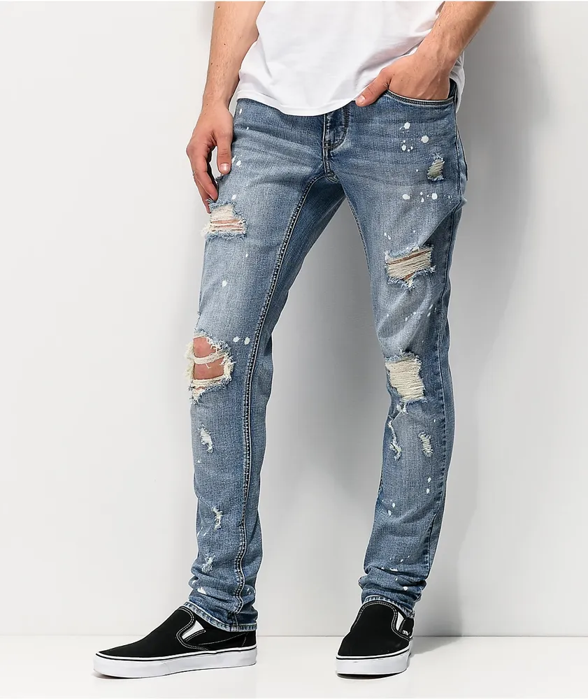 Empyre Recoil Harrison Blue Splatter Super Skinny Jeans