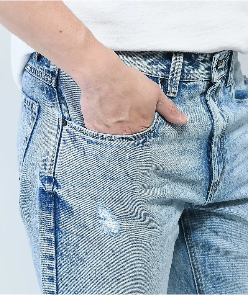 Washed blue jeans discount