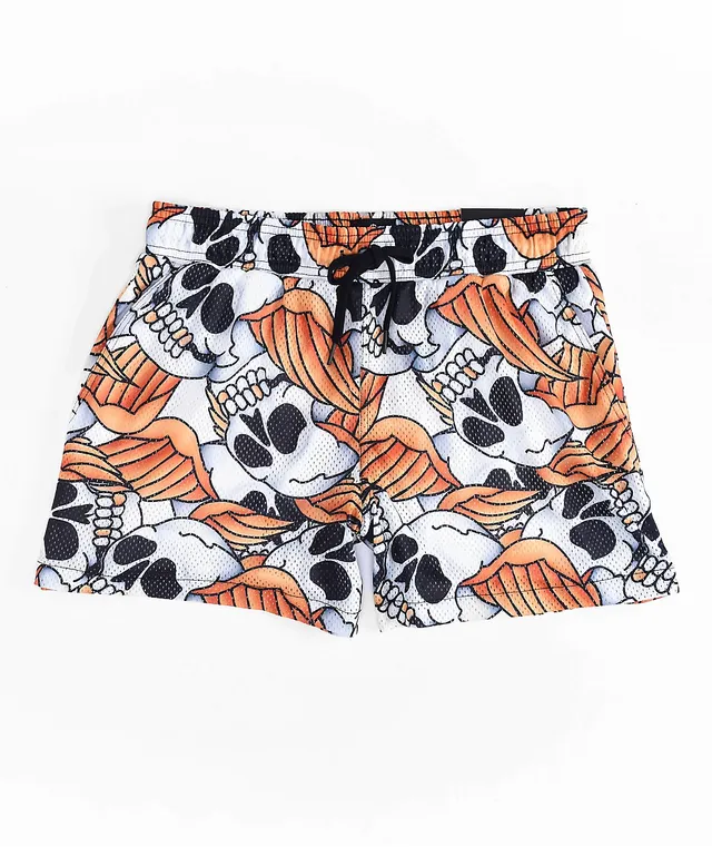 Empyre Skull Print Orange Mesh Shorts Pueblo Mall