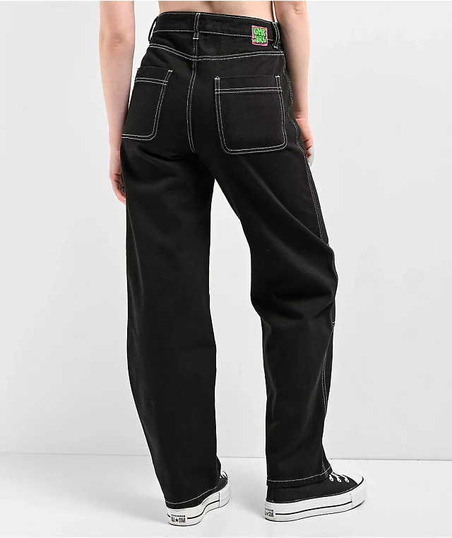 【SATIIIZ】Tron Side Pintuck Carpenter Pants Empyre Tori Black Double Knee Carpenter Pants | Zumiez