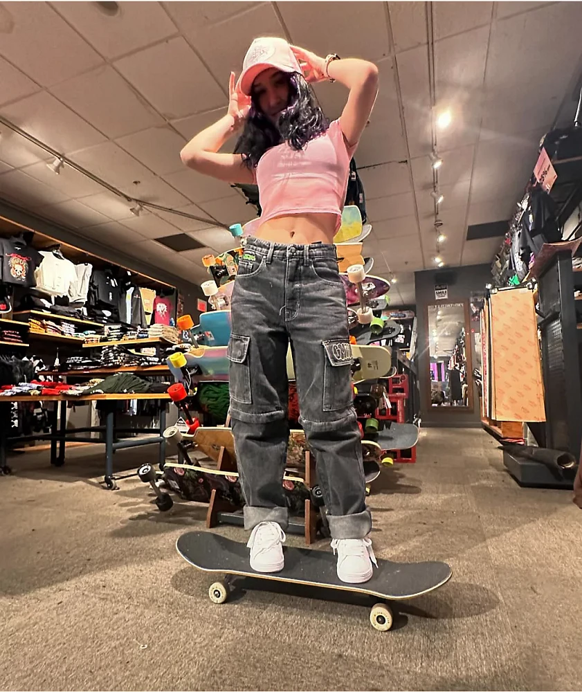Empyre Tori Charcoal Wash Zip Off Cargo Skate Jeans | MainPlace Mall
