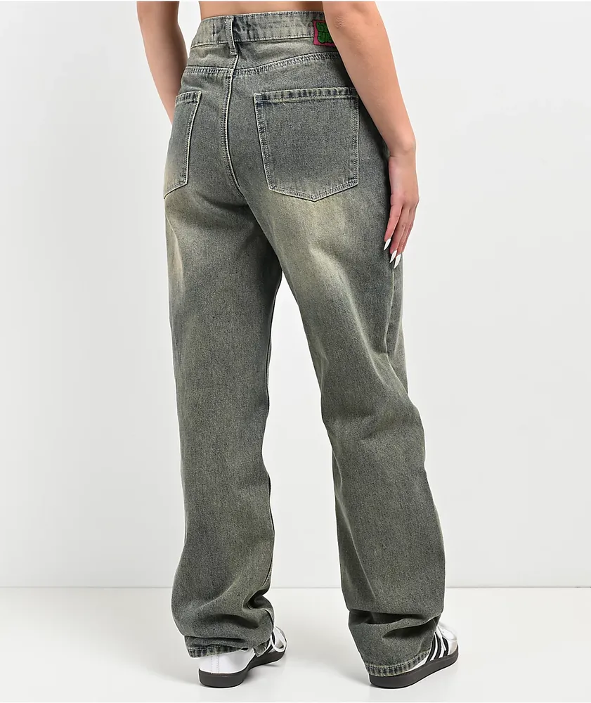 パンツ MEDIUM POWDER SPOTS WASH SKATER JEANS 46 Men's Medium Wash Embroidered Baggy Skater Jeans | Men's