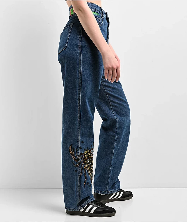 Empyre Tori Scorpion Embroidery Blue Skate Jeans at Hamilton Place