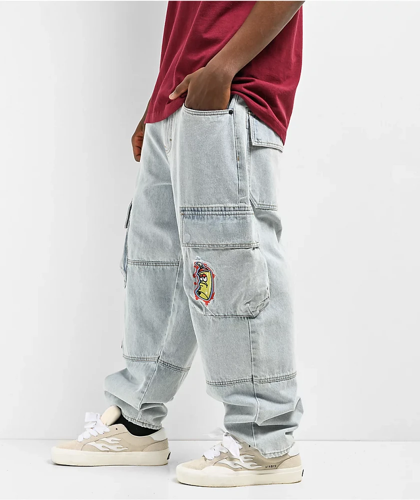 Empyre Ultra Loose Embroidered Can Denim Cargo Pants at