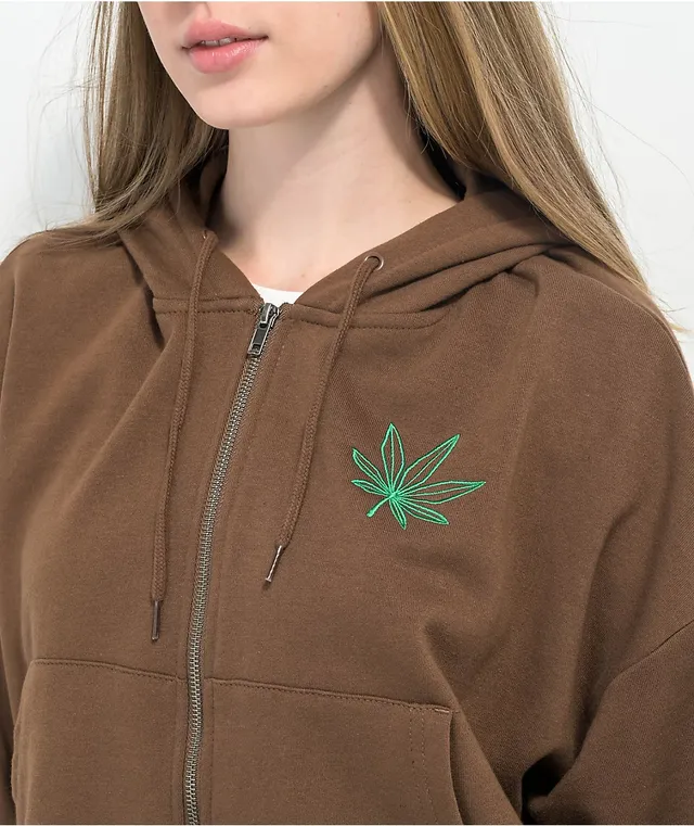 Empyre Weed Brown Crop Zip Hoodie Plaza Las Americas