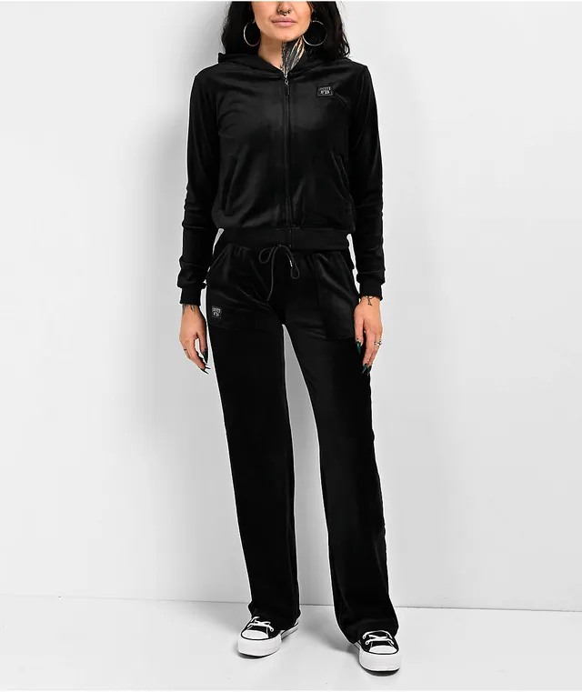Black velour track pants clearance