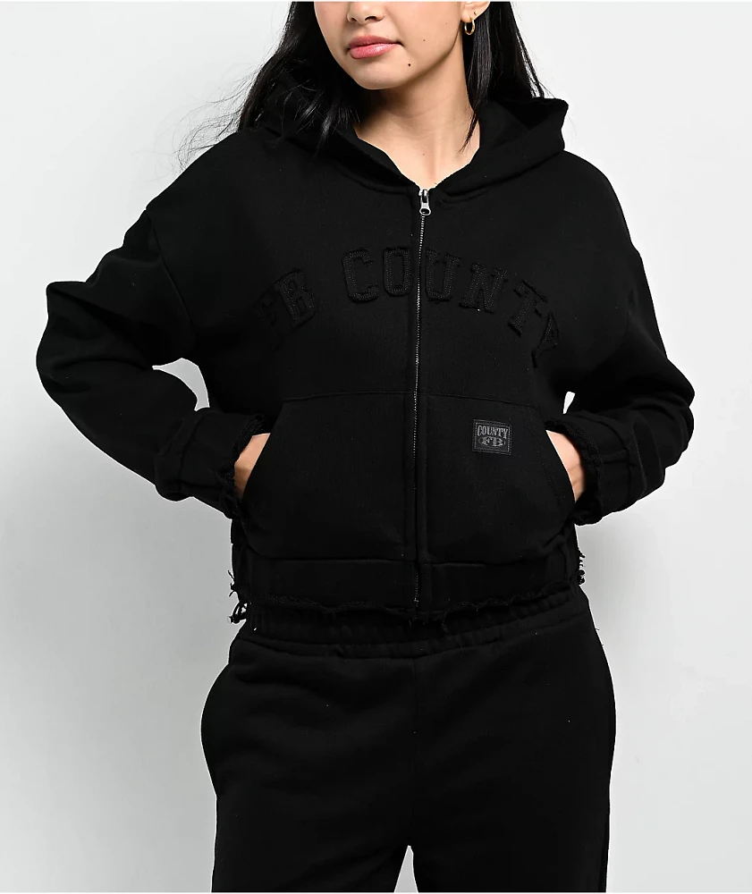 FB County French Terry Black Crop Zip Hoodie | CoolSprings