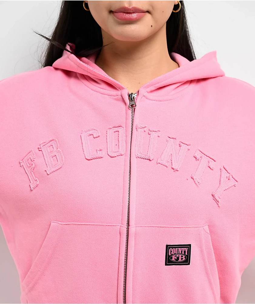 FB County French Terry Pink Crop Zip Hoodie at Foxvalley Mall in