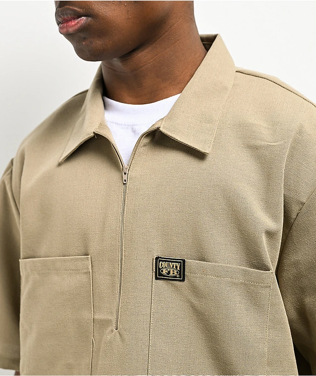 FB County Khaki Zip Short Sleeve Shirt | Arden Fair