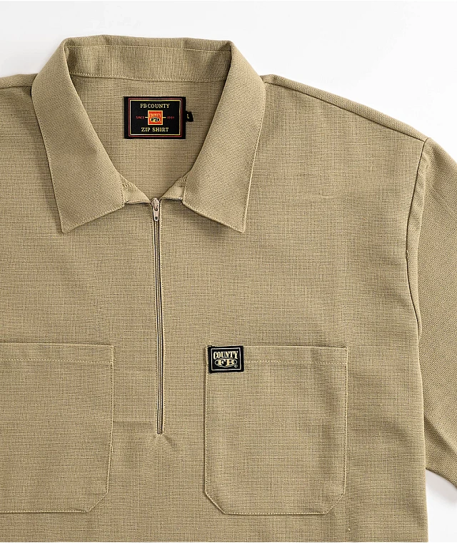 FB County Khaki Zip Short Sleeve Shirt | MainPlace Mall