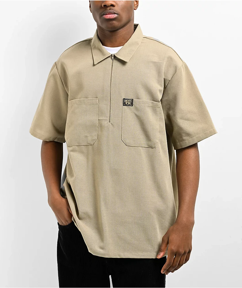 FB County Khaki Zip Short Sleeve Shirt | Arden Fair