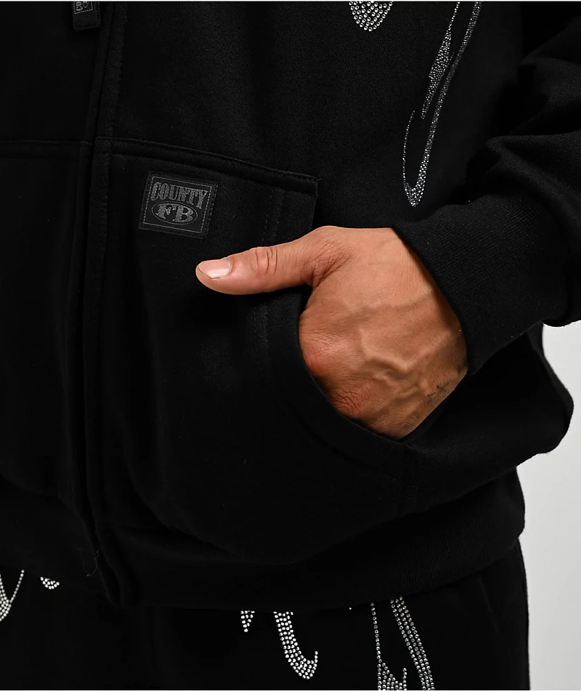 FB County Rhinestone Black Zip Hoodie | Arden Fair