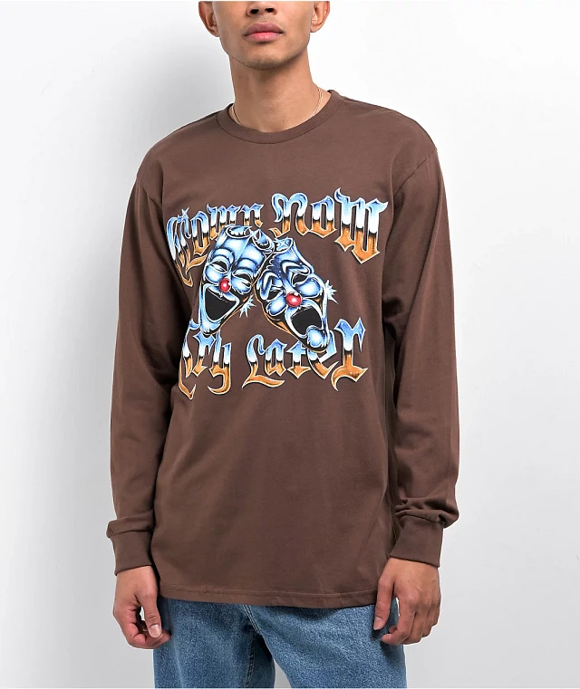 Foos Gone Wild Clown Now Cry Later Brown Long Sleeve T-Shirt at