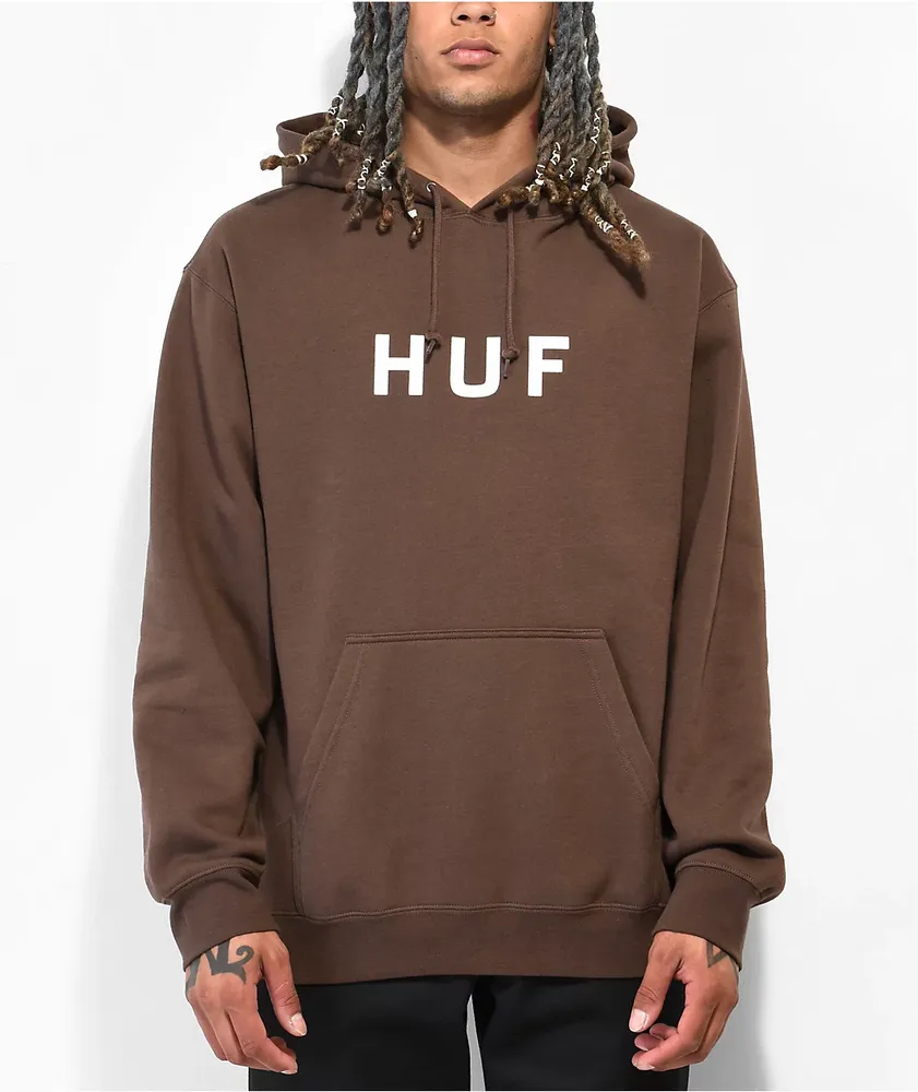 HUF Essentials OG Logo Brown Hoodie | MarketFair Shoppes