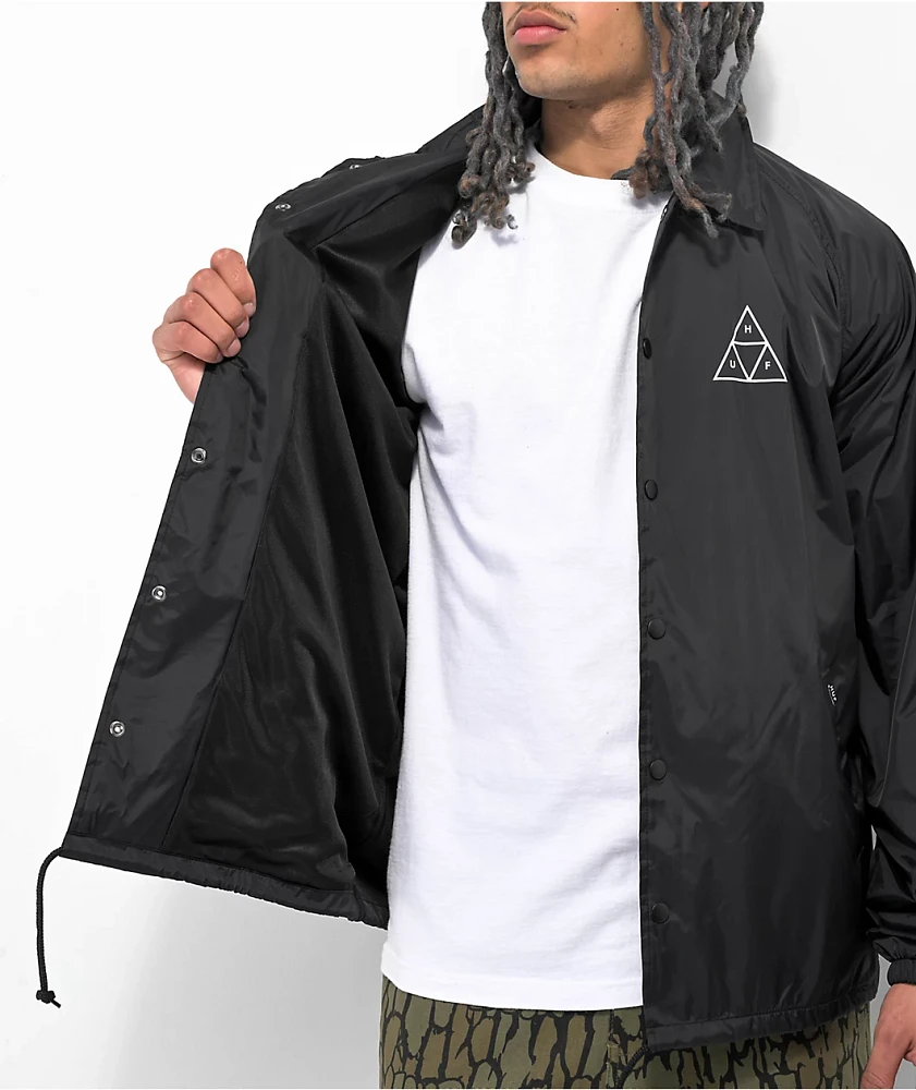 HUF Essentials Triple Triangle Black Coaches Jacket | MainPlace Mall