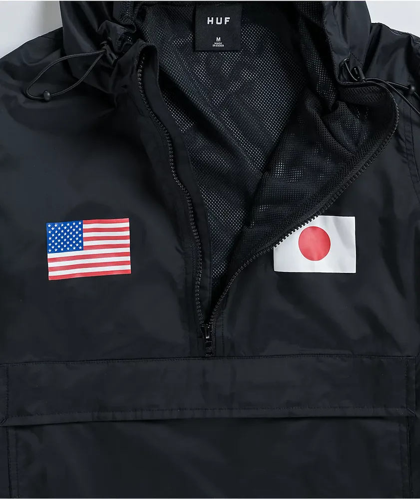 HUF Flags Black Anorak Jacket | Arden Fair