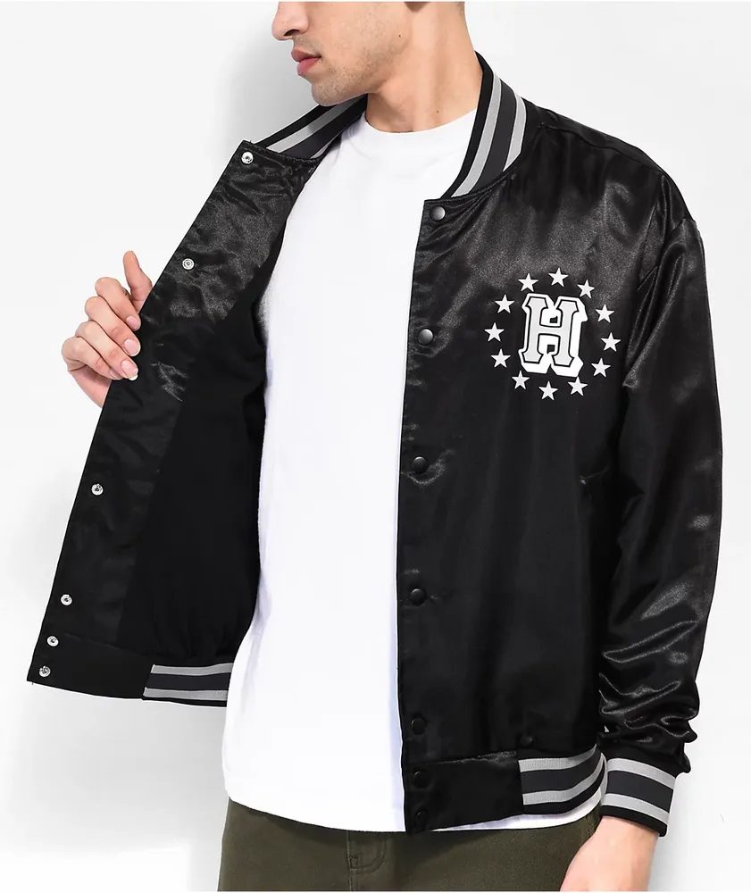 Home | HUF Galactic Stack Black Baseball Jacket at Plaza Las