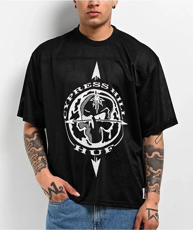 HUF x Cypress Hill Compass Black Mesh Football Jersey | MainPlace Mall
