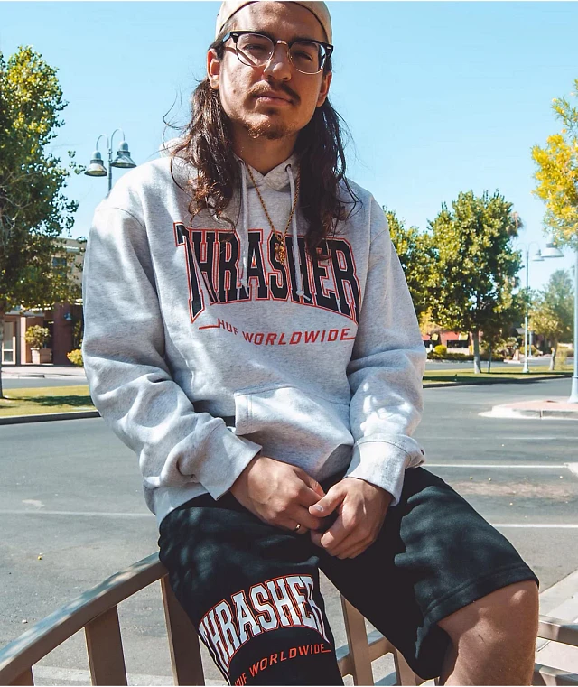 HUF x THRASHER Bayview Heather Grey Hoodie | Arden Fair