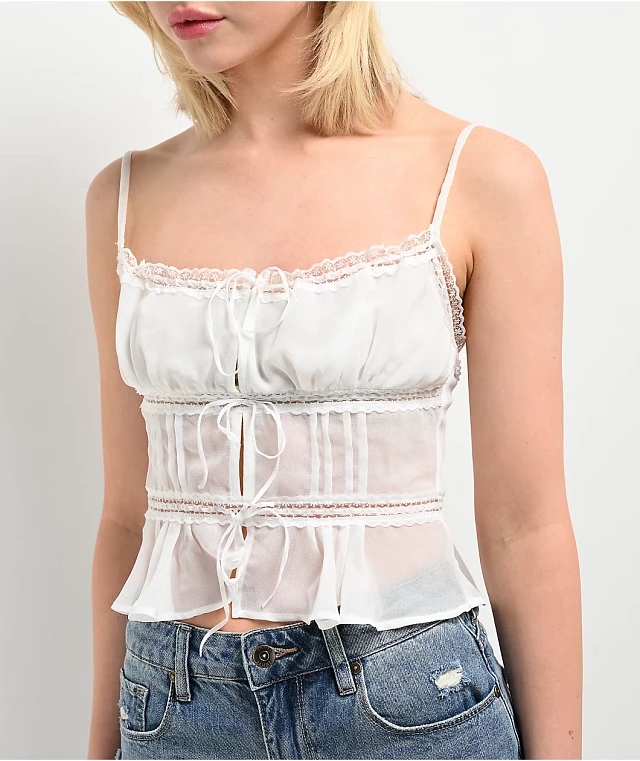Hesperus White Chiffon Ribbon Tank Top | Arden Fair
