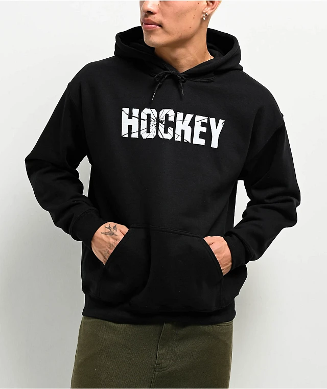 【HOCKEY】PUFF PRINT SHATTER HOODIE CHARCOAL Hockey Shatter Puff Paint Black Hoodie at Hamilton Place in