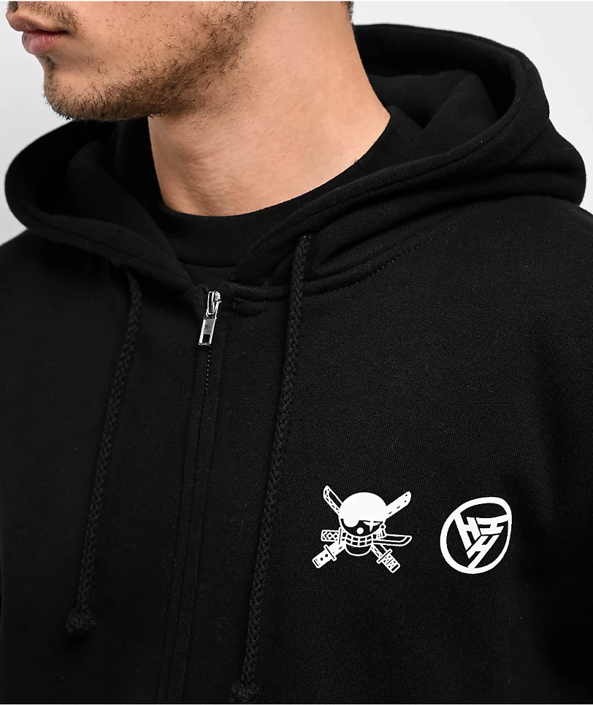 Hypland x One Piece Zoro Flame Black Zip Hoodie | MainPlace Mall