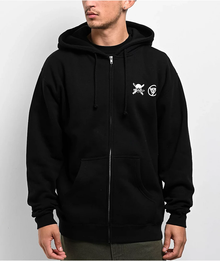 Hypland x One Piece Zoro Flame Black Zip Hoodie | MainPlace Mall