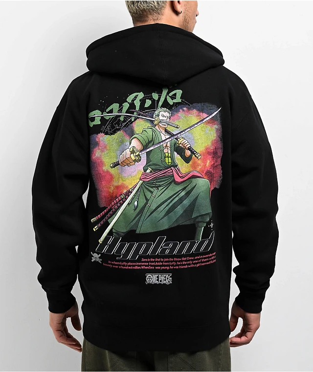 Hypland x One Piece Zoro Flame Black Zip Hoodie | MainPlace Mall