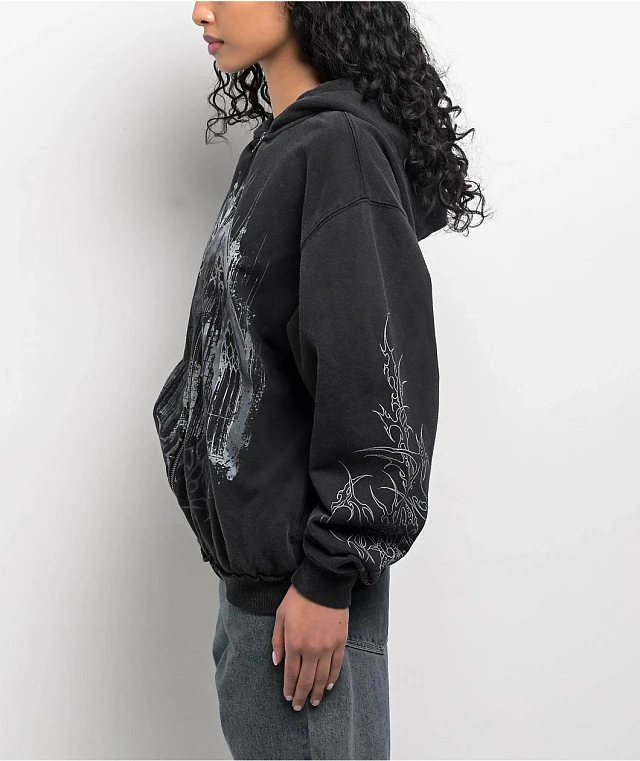 Insomnia Visuals Cathedral Black Wash Zip Hoodie | Arden Fair