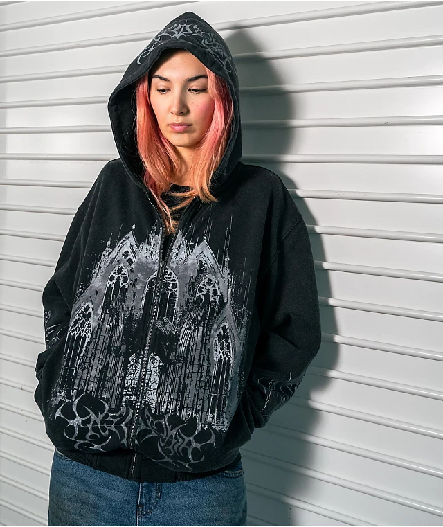 Insomnia Visuals Cathedral Black Wash Zip Hoodie | Arden Fair