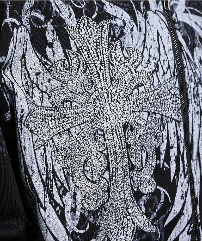 Insomnia Visuals Eclipse Rhinestone Black Zip Hoodie | Arden