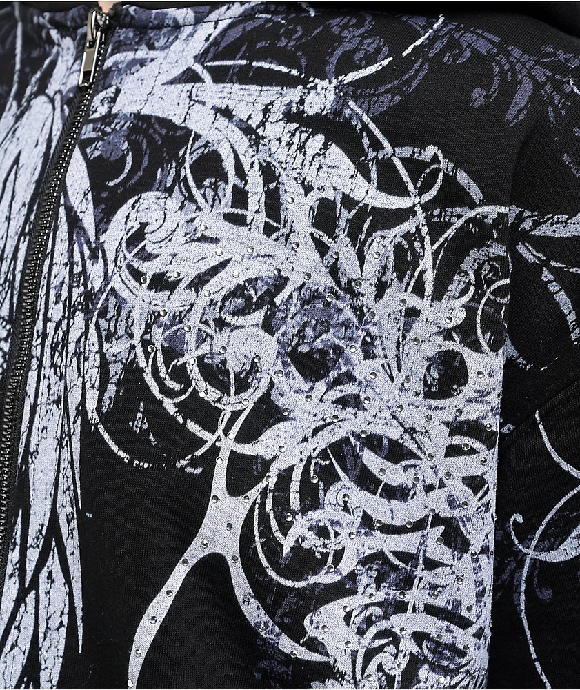 Insomnia Visuals Eclipse Rhinestone Black Zip Hoodie | Arden Fair