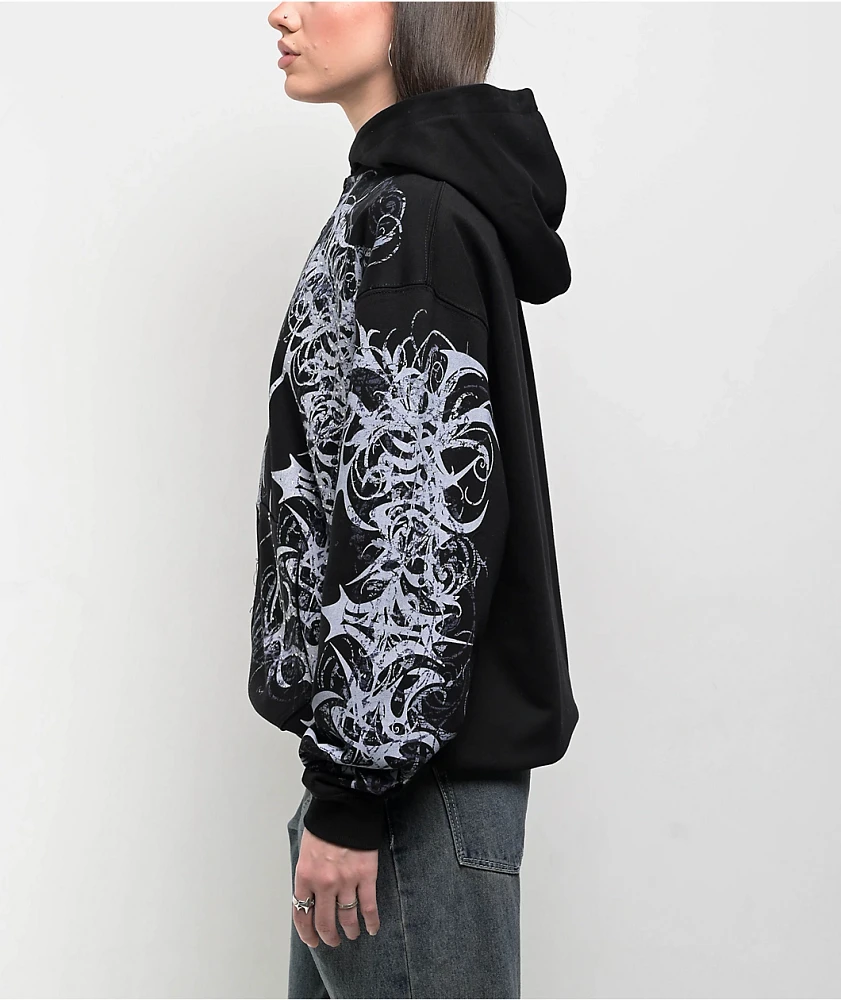 Insomnia Visuals Eclipse Rhinestone Black Zip Hoodie | Arden