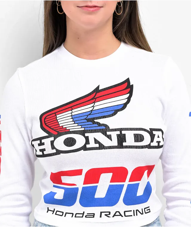 JT Racing x Honda Finish Line White Long Sleeve Crop T-Shirt at