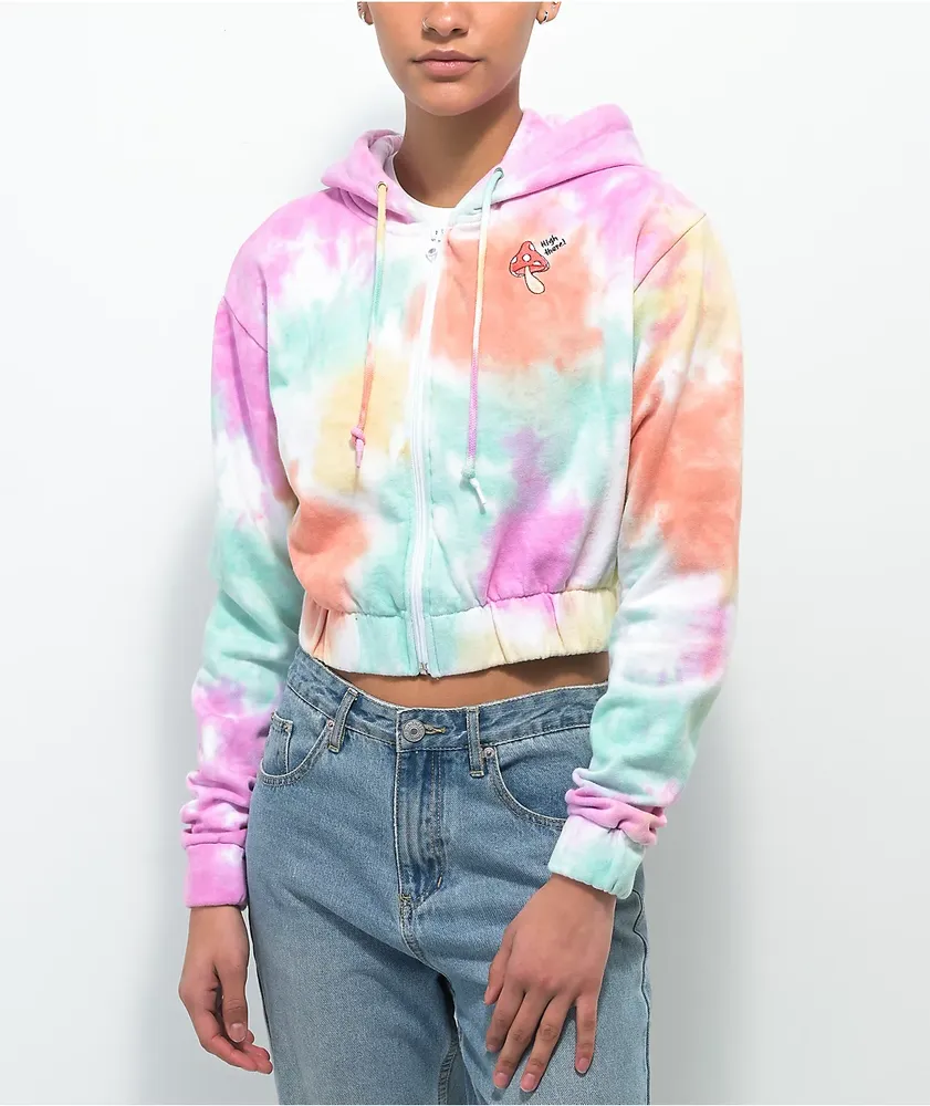 JV by Jac Vanek High There Mushroom Tie Dye Crop Hoodie Hamilton