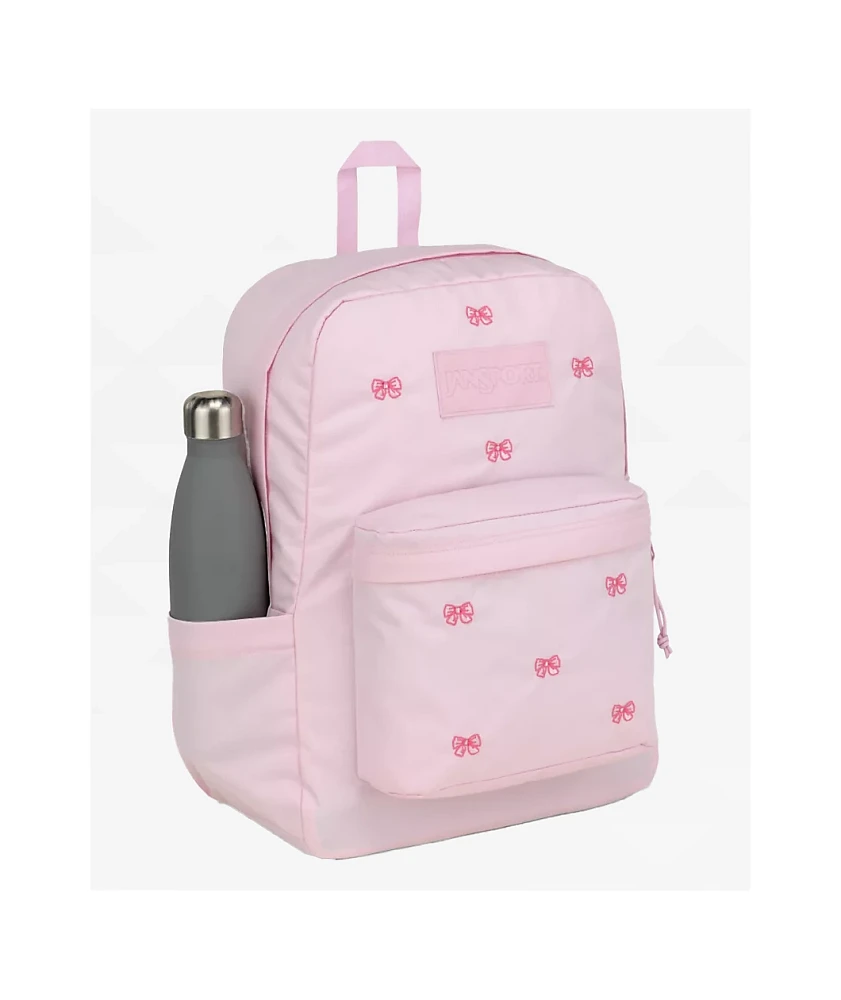 Jansport Superbreak Plus Embroidered Bows Pink Backpack | Arden Fair