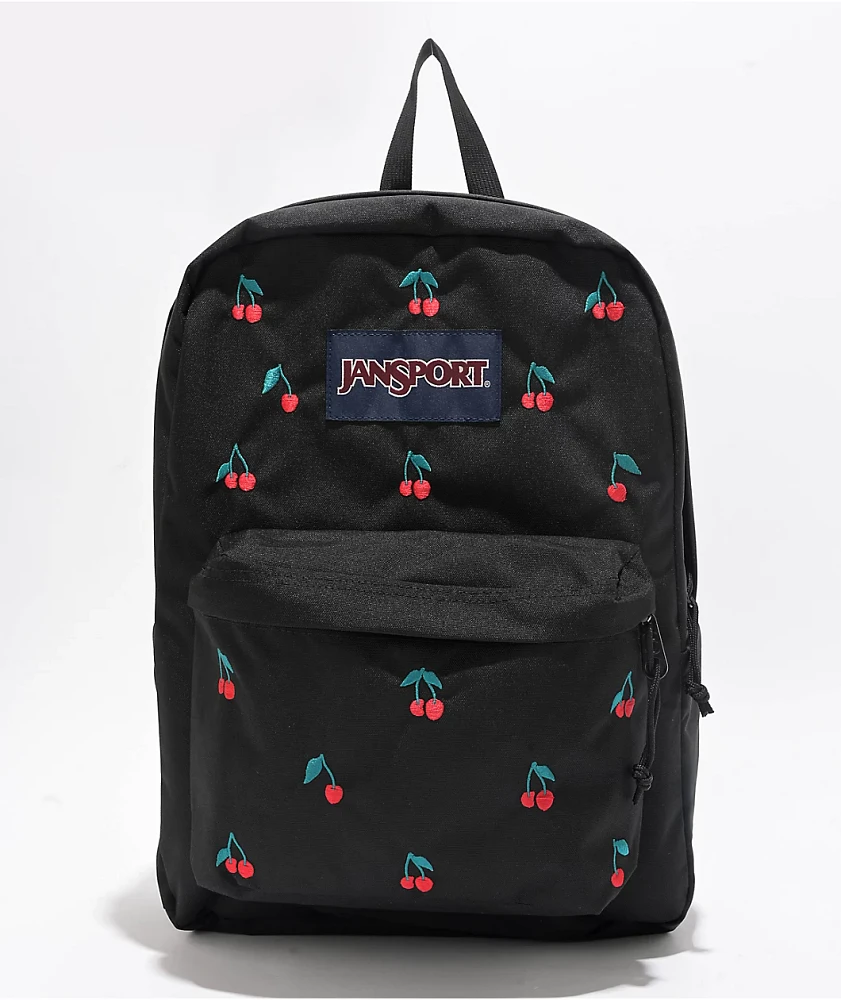 Jansport Superbreak Plus Embroidered Cherry Black Backpack | Arden