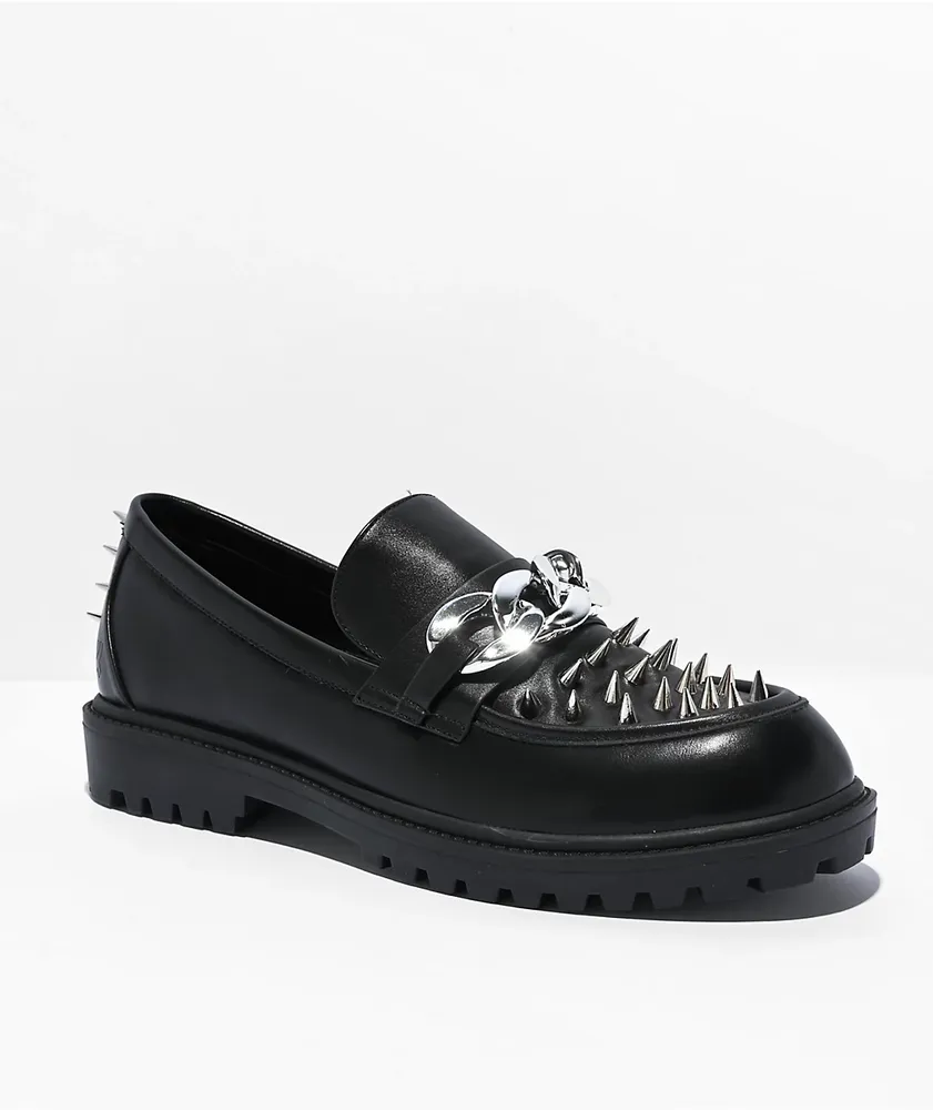 All black spiked loafers on sale